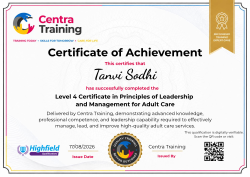 Level 4 Certificate in principles of leadership and Management for Adult Care