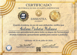 Certificação em Analista Existencial pela Essentia Academy