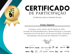 Certificados dos Mentores JEDI 14ª edição