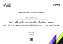 DWS P.A.C.E. Graduate Professional Skills Training Year 1 – Corporate Functions
