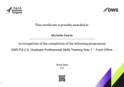 DWS P.A.C.E. Graduate Professional Skills Training Year 1 – Front Office